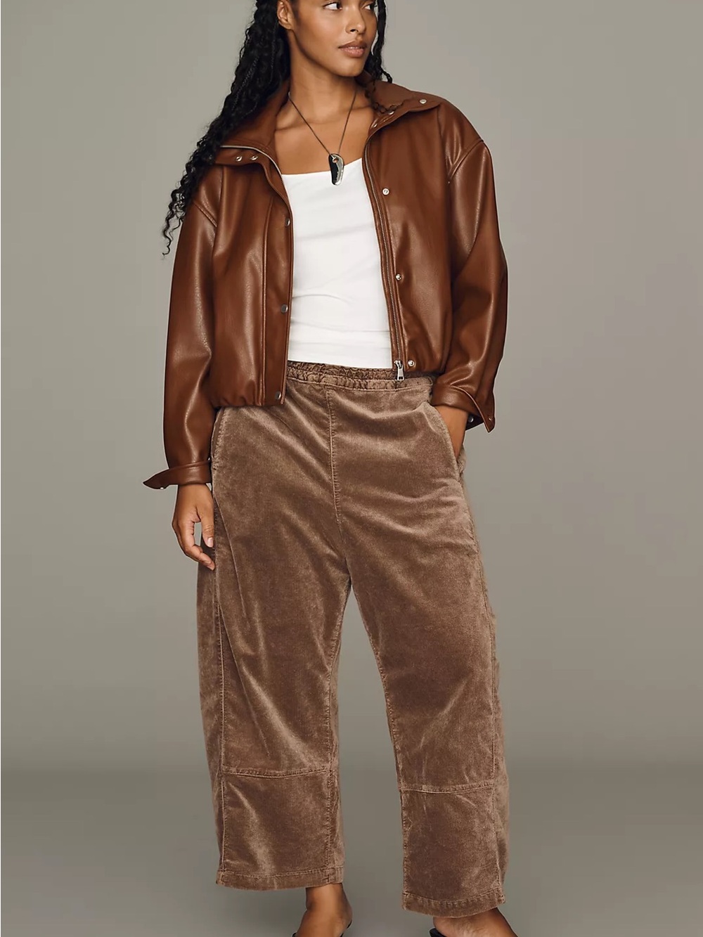 Pilcro Wide-Leg Velvet Pants in Brown